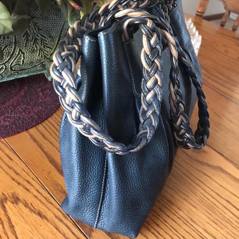 Brighton Black Shoulder Bag with Tan Braided Handles